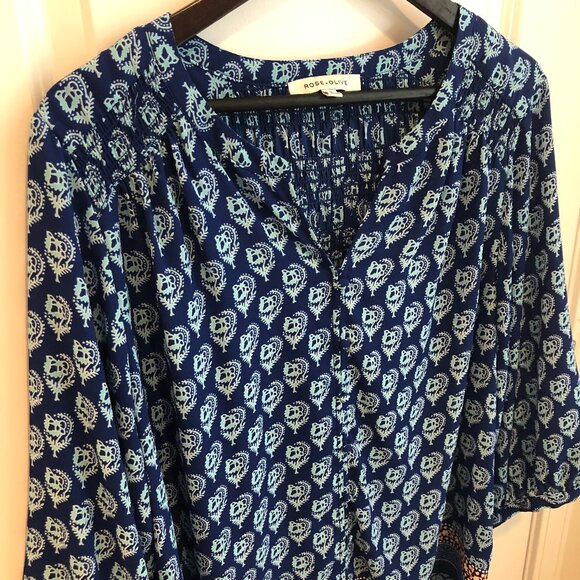 Rose and Olive Rose+Olive Blue/Red Floral Boho Tunic V-Neck Flutter Sleeve 1X - Picture 1 of 7
